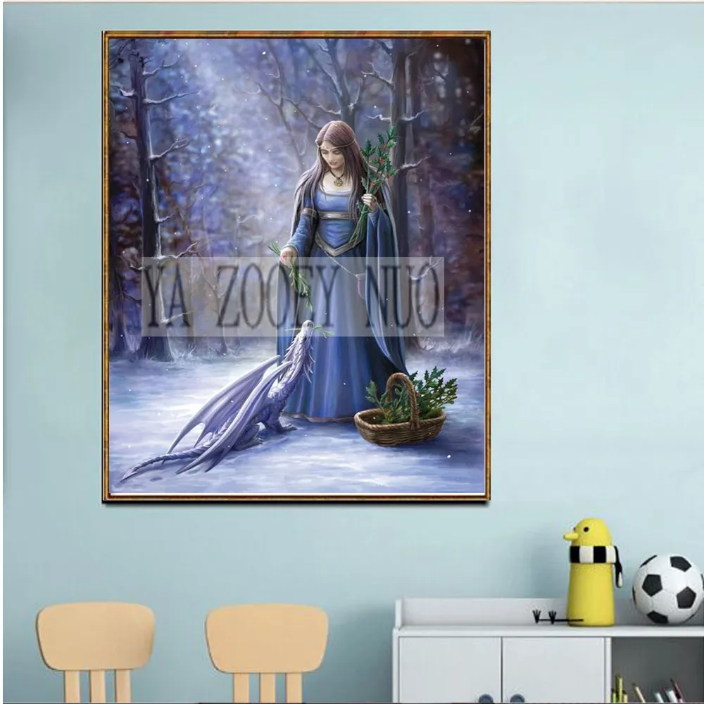 

YA ZOOEY NUO 5D Diamond Embroidery Girl and dragon 5D DIY Diamond Painting Cross stitch Diamond Mosaic Home decor gift K1631