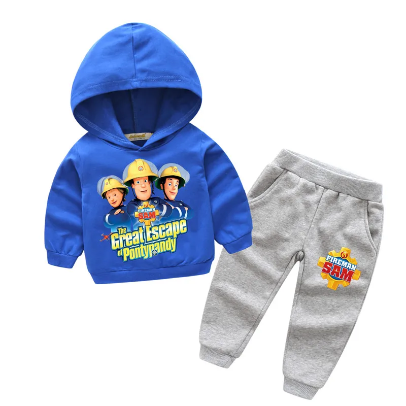 

Boy Girl Spring Outdoor Tracksuits Children Hooded Clothes Sets Baby Fireman Sam Print Sweatshirts Suits For Kids Clothing TZ002