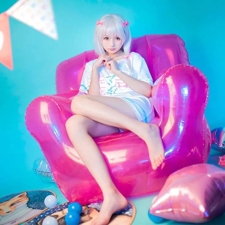 Anime Eromanga Sensei Cosplay Costume Izumi Sagiri Copslay Coat Sleepwear Pink Pajamas T-shirt Fancy Party Outfits for Halloween (1)_
