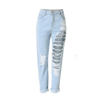 

Suvance Fashion Deim Cotton 100% Loose Holes Ankle-length Women Jeans Spring Russian Euro Us Size Style Trousers