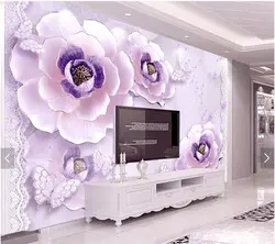 Пользовательские Пион обои, тиснением романтический фиолетовый пионы фрески для гостиной спальня диван ТВ фоне стены Papel де сравнению