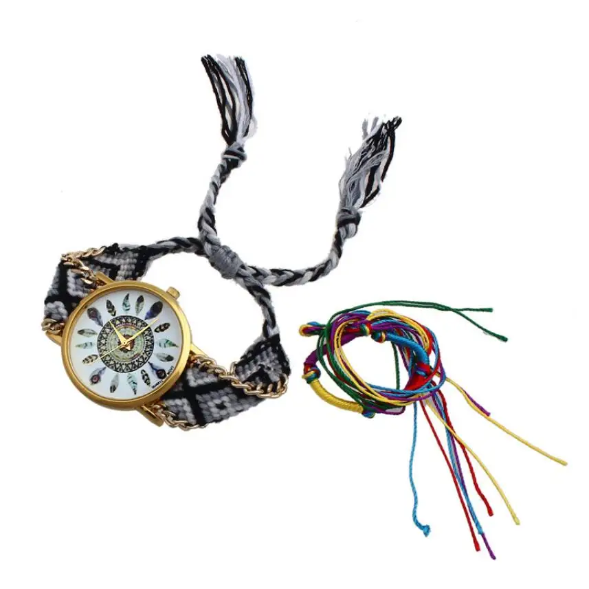 

TZ#501 New Women Girl Handmade Braided Feather Bracelet Dial Quarzt Watch Free Shipping