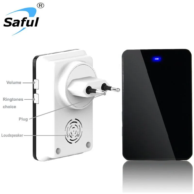 Saful Wireless Door Bell Rainproof Push Button Doorbell with 2 Outdoor Transmitter +1 Indoor Wireless Doorbell Receiver