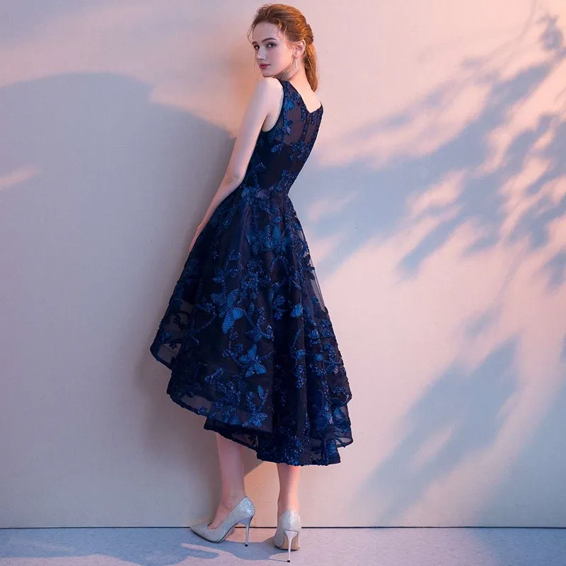 US $43.15 Robe De Soiree 2019 Lace Evening Dress With Appliques Elegant Short Front Long Back Vestido De Festa Sexy Party Prom Dresses