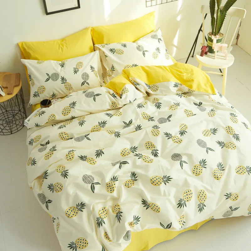 Home textile yellow pineapple bedding set 100cotton white king duvet