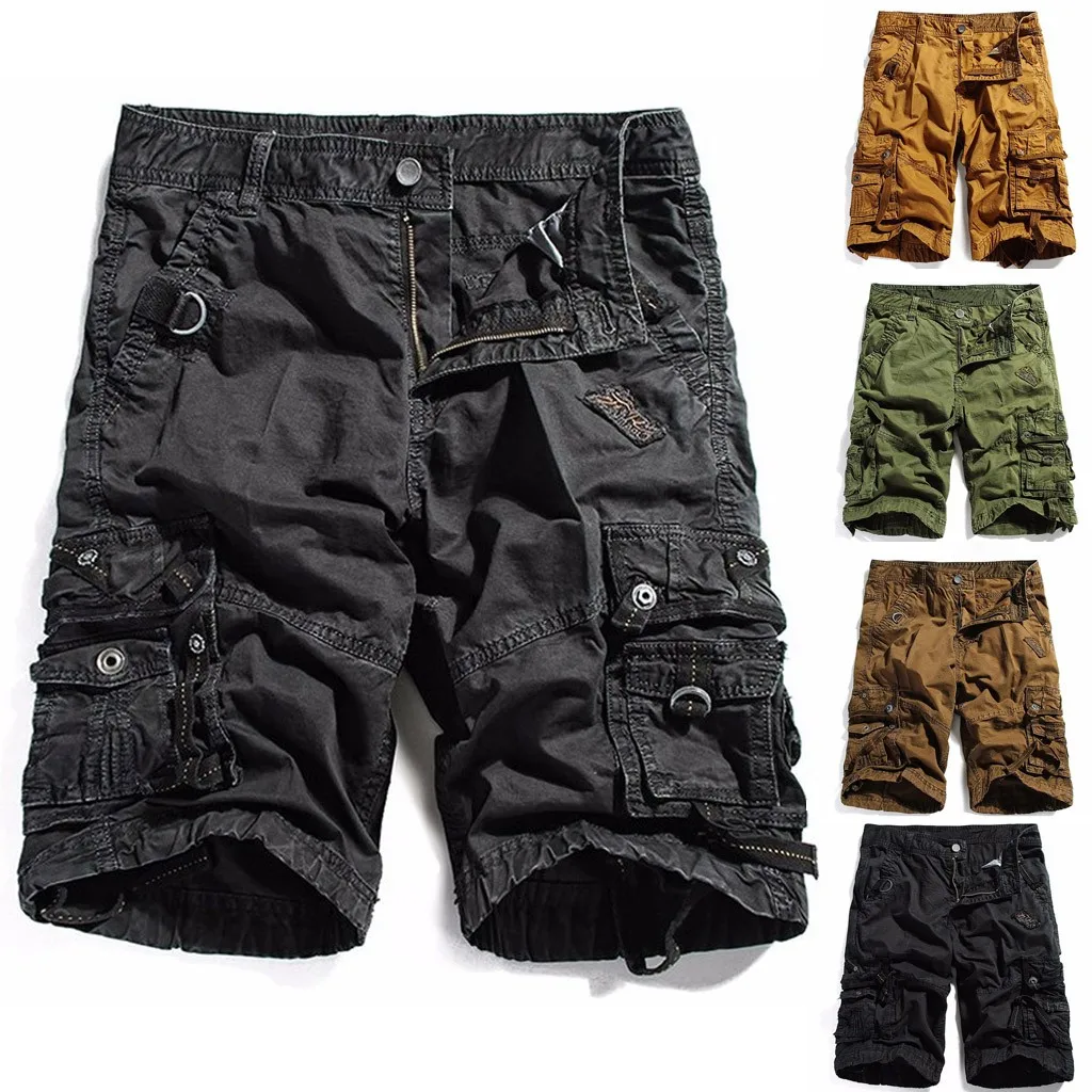 Fashsiualy бермуды masculina мужские повседневные однотонные пляжные рабочие штаны с карманами Брюки карго шорты мужские