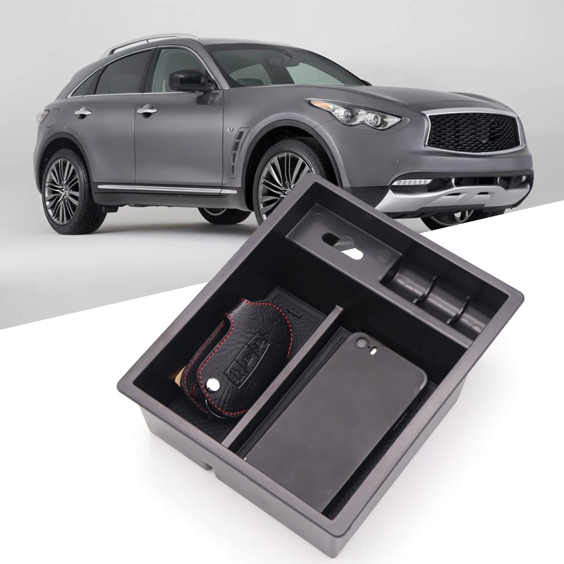 

Plastic Black Armrest Interior Storage Box Decoration Cover Trim for Infiniti QX70 2013 2014 2015 2016 2017