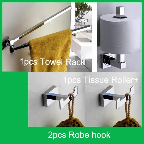 

Lady Favorite Christmas Day Promotion Copper Chrome Bathroom Accessories Set Include Towel Bars Tissue Roller +2pcs Robe Hooks