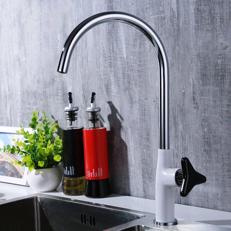 Chrome Plated Brass Hot And Cold Kitchen Sink Faucet Trigonometric Stone Handle Mixer Water Tap White/Black/Chrome 3 Choice