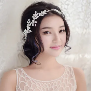 

Handmade White Leaves Wedding Bride Tiara Headbands For women Pageant Prom Head chains Wedding Bridal Hair Jewelry Accessories