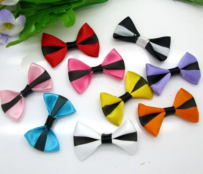 

50pcs Mixed Baby Satin Ribbon Bowknot Stripe Hair Clips Applique DIY Craft Wedding Bow Tie Scrapbooking Decoration 3.5x2.2cm