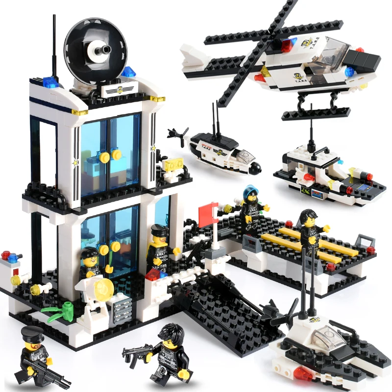

646PCS Police Patrol Vehicle Building Blocks Compatible LegoINGly Coast Guard Helicopter Submarine Model Bricks Blocks Toys Gift