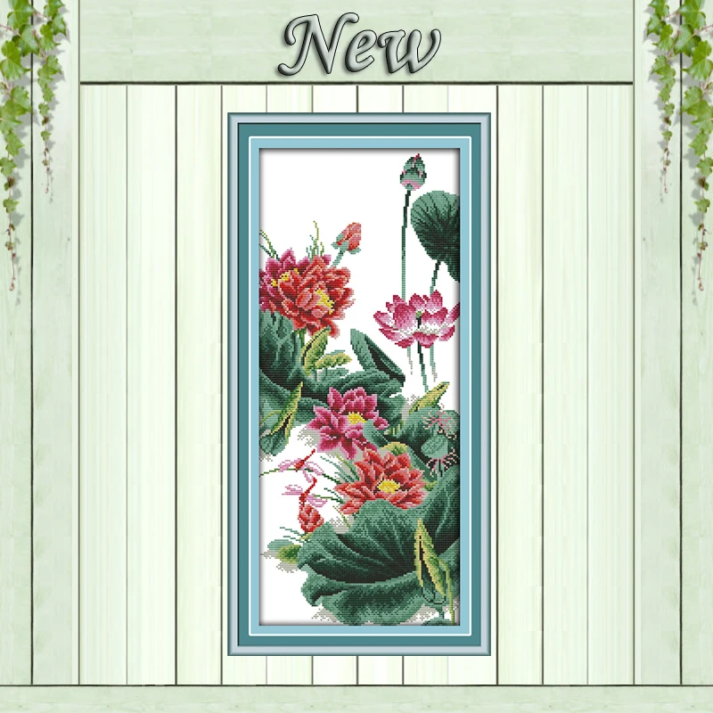 

The lotuses flowers scenery diy painting Counted printed on canvas DMC 14CT 11CT DMC Cross Stitch Needlework kits Embroider Sets