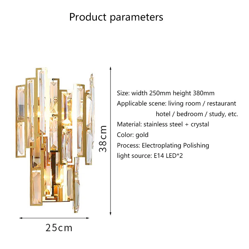 Роскошный дизайн, Золотой Кристалл, настенное бра E14, светодиодный настенный светильник из нержавеющей стали, настенный светильник для гостиной, спальни, прикроватная лампа