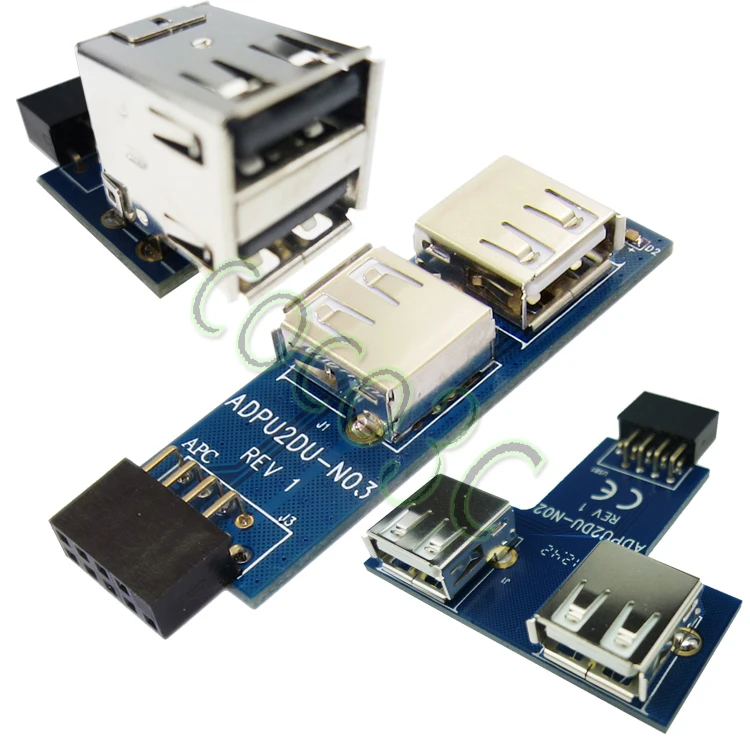 Motherboard I Type 9 PIN USB 2.0 Header to 2 Ports USB 2.0 A Female Adapter NEW