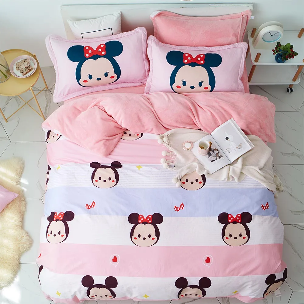 Disney 3Pcs/4pcs Mickey Mouse Bedding Set For Home Cartoo Printed