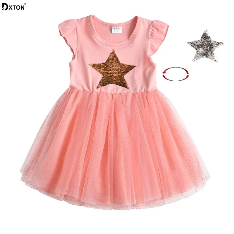 

Dxton 2019 Girl Dresses Baby Girls Summer Dress Children Vestidos Sequined Animal Pattern Tutu Flare Sleeve Kids Cotton Clothes