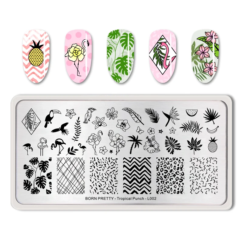 

BORN PRETTY Tropical Fruit Stamping Template Summer Nail Art Stamping Image Plate Punch Pattern Rectangle Nail Plates
