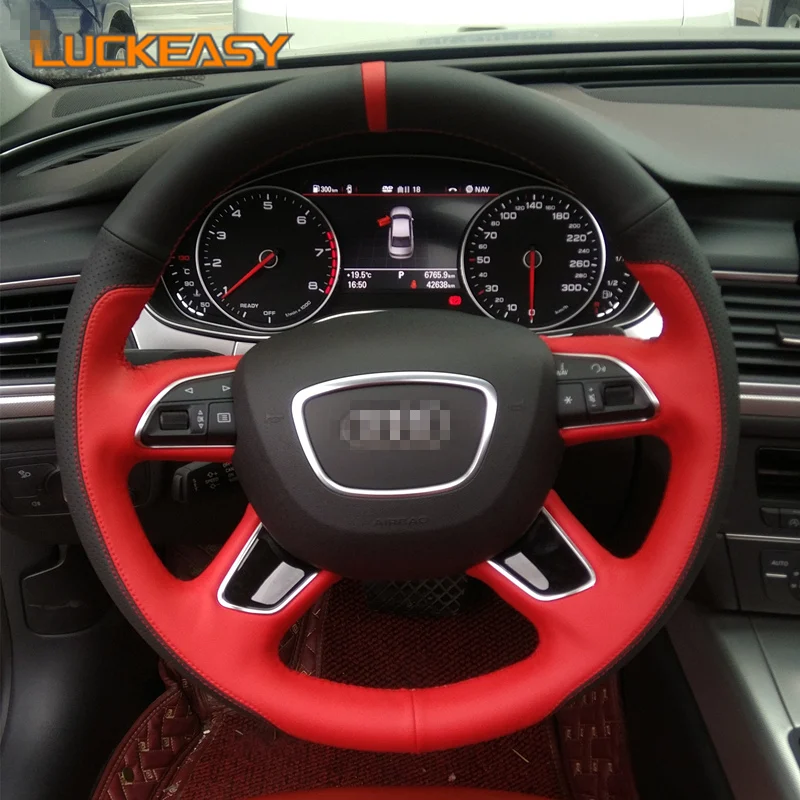 Black top layer Leather Steering Wheel Cover for Audi Q7 2012 2015 Q3
