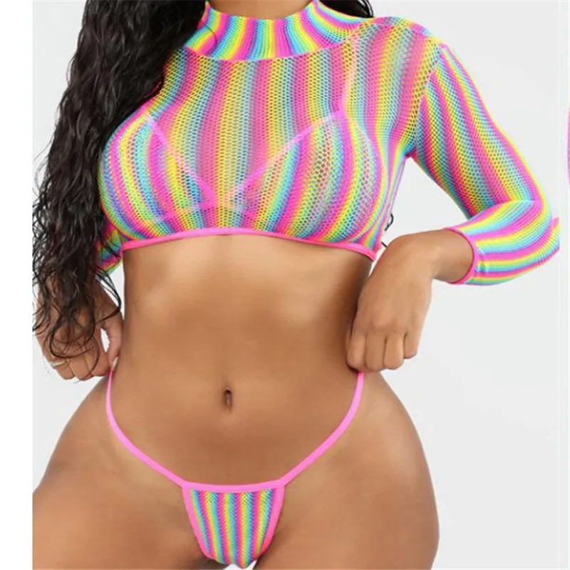 Женский комплект бикини из прозрачной сетки, сексуальный Одноцветный купальник из 3 предметов, Дамский летний прозрачный пляжный купальник с длинными рукавами, Лидер продаж