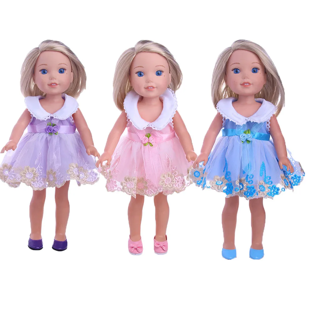 

ZWSISU 3 Colors Lace Chiffon Stitching Princess Dress for fit 14.5 inch American Doll Wellie Wishers Accessories