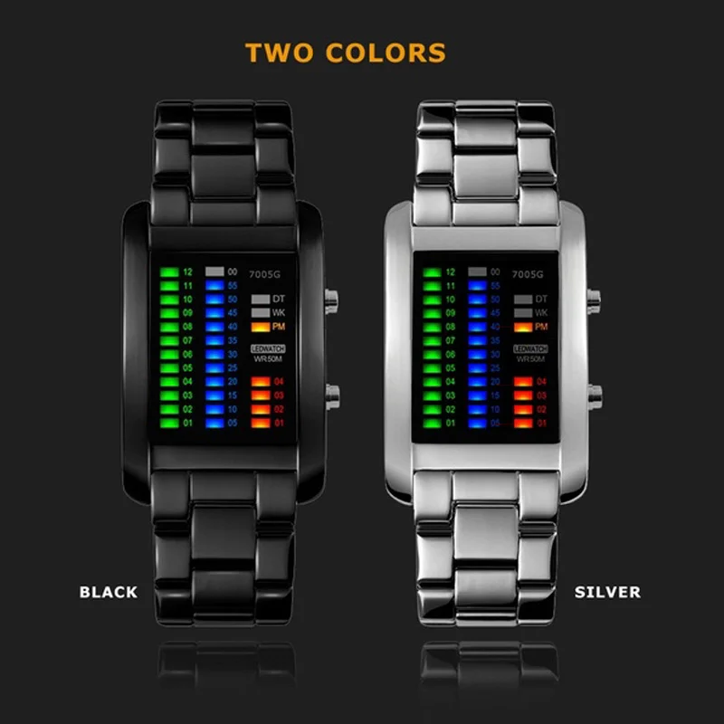 PANARS Electronic Watch For Men Waterproof Stainless Steel  LED Date Binary Dropshipping Men's Square Sport Digital Watches Mens images - 6