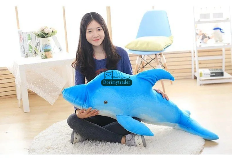 Dorimytrader NEW Lovely 120cm Big Simulated Animal Dolphin Plush Pillow Doll 47'' Soft Stuffed Blue Cartoon Dolphins Kids Play Toy DY60132 (16)
