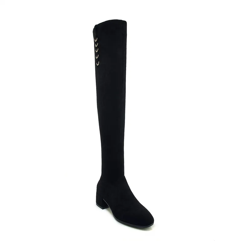 black plush Женские сапоги до колена высокого качества женские зимние сапоги до колена из мягкой флока удобные женские высокие сапоги Новинка года - Цвет: black plush
