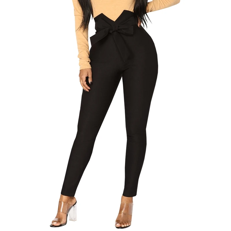 Fashion Women High Waist Drawstring Elastic Long Pants