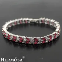 Hermosa Лист Стиль Hermosa Серебряный ювелирный браслет 18,5 см RubyTopaz Симпатичные девушки Мода Женщины праздник день рождения подарок