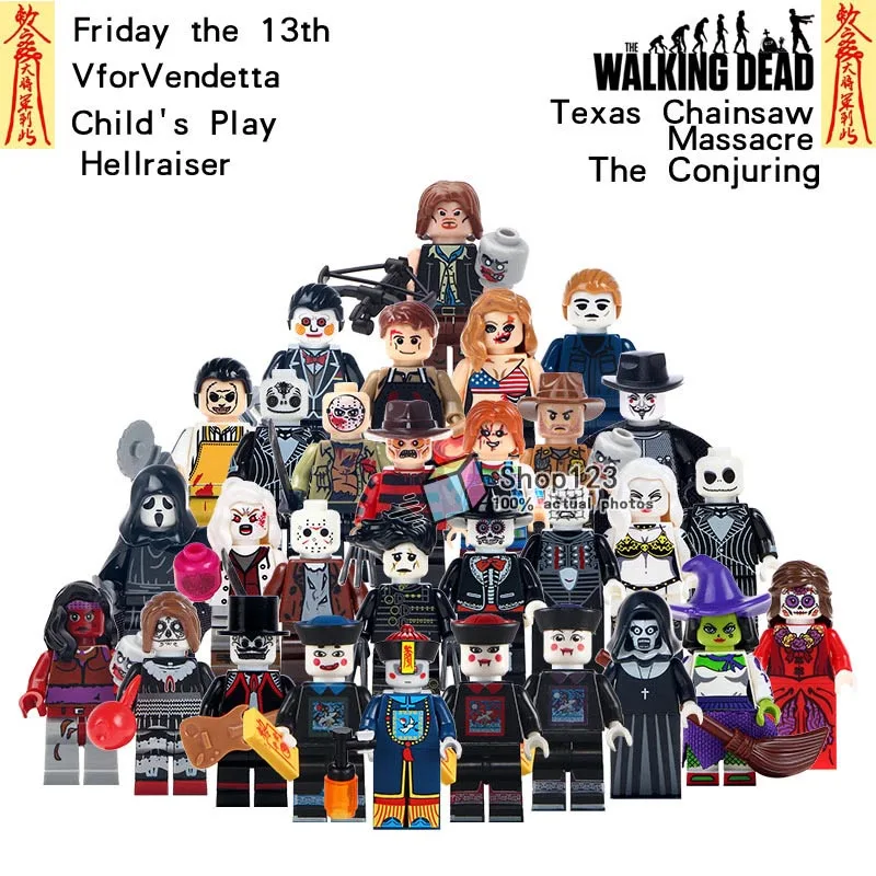 

Horror Movie Day Of The Dead Jason Voorhees The Walking Dead Zombie Ghost Woman Skeleton Building Blocks Children Halloween Toys