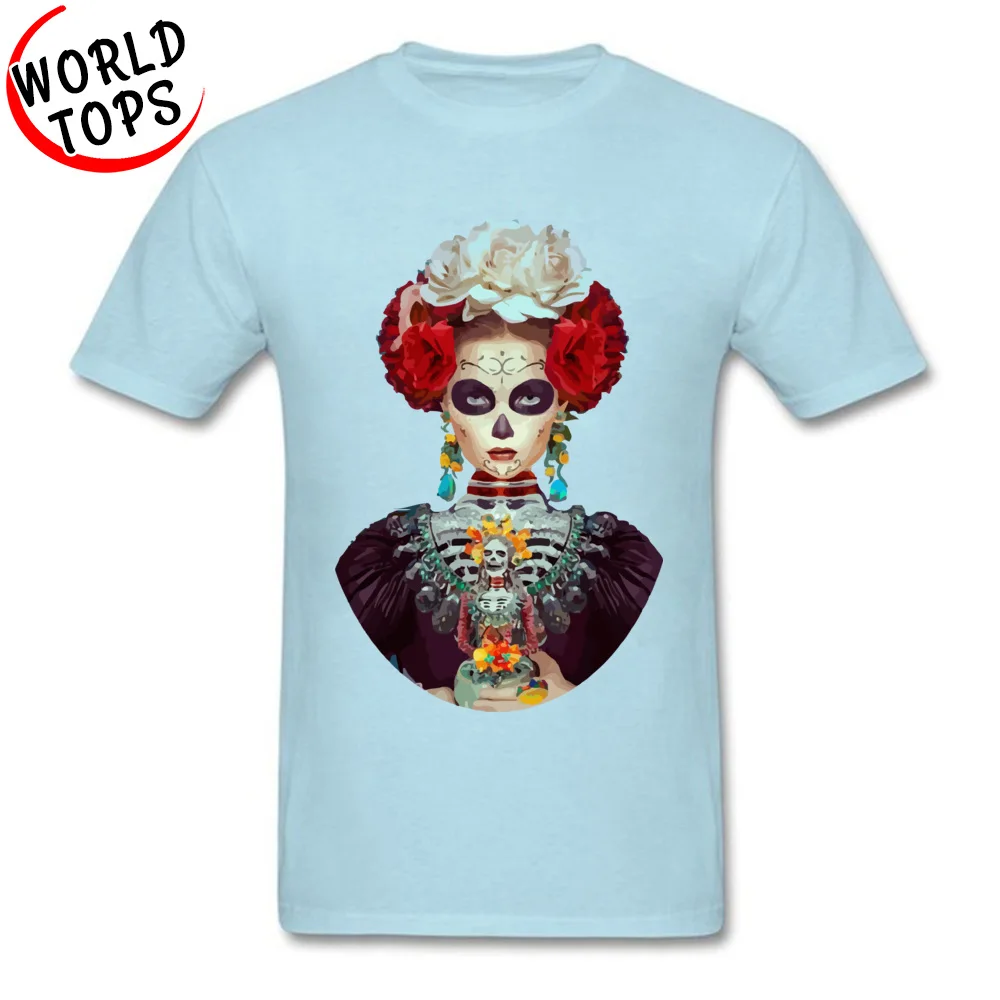 Funny Custom Summer 100% Cotton Crewneck Men Tops Shirt Printed On Top T-shirts High Quality Short Sleeve T-shirts Day Of The Dead Girl Mural light