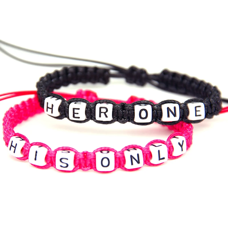 

2pcs/pair Couple Bracelets Black Her One And Rose Red His Only Rope Chains for Lovers Personalized Gift Handmade Charm Bracelets