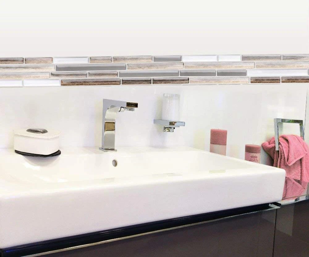 Самоклеящаяся мозаичная плитка для кухни, ванной, домашнего декора, наклейка на стену, сделай сам, виниловое стекло, серый продолговатый 3D корпус, 1 лист