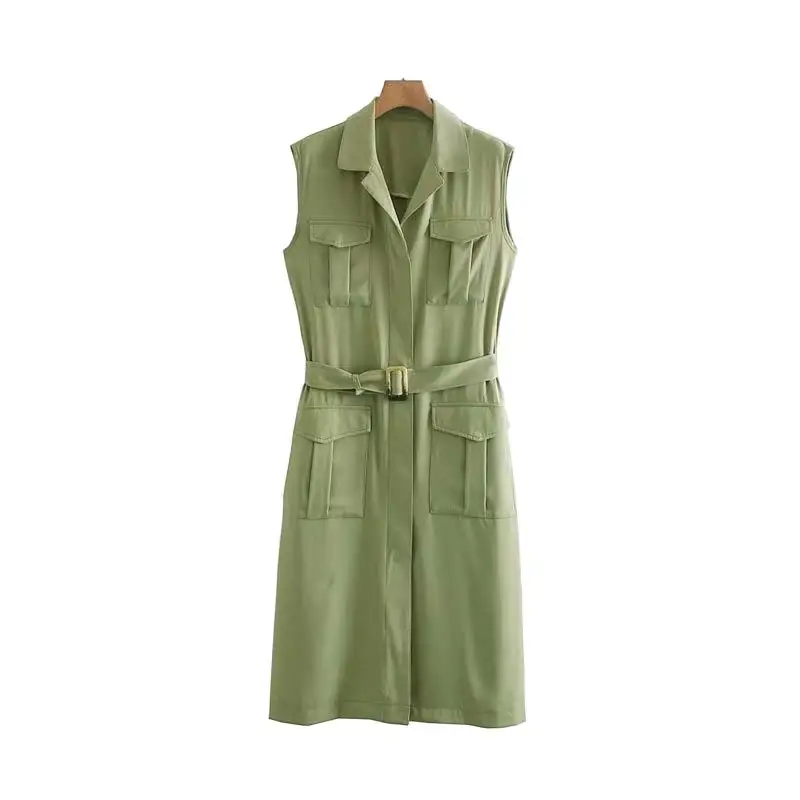 Женское элегантное платье vadim однотонная жилетка с поясом и карманами, офисная одежда без рукавов, зеленая верхняя одежда, повседневная куртка MA025 - Цвет: as picture