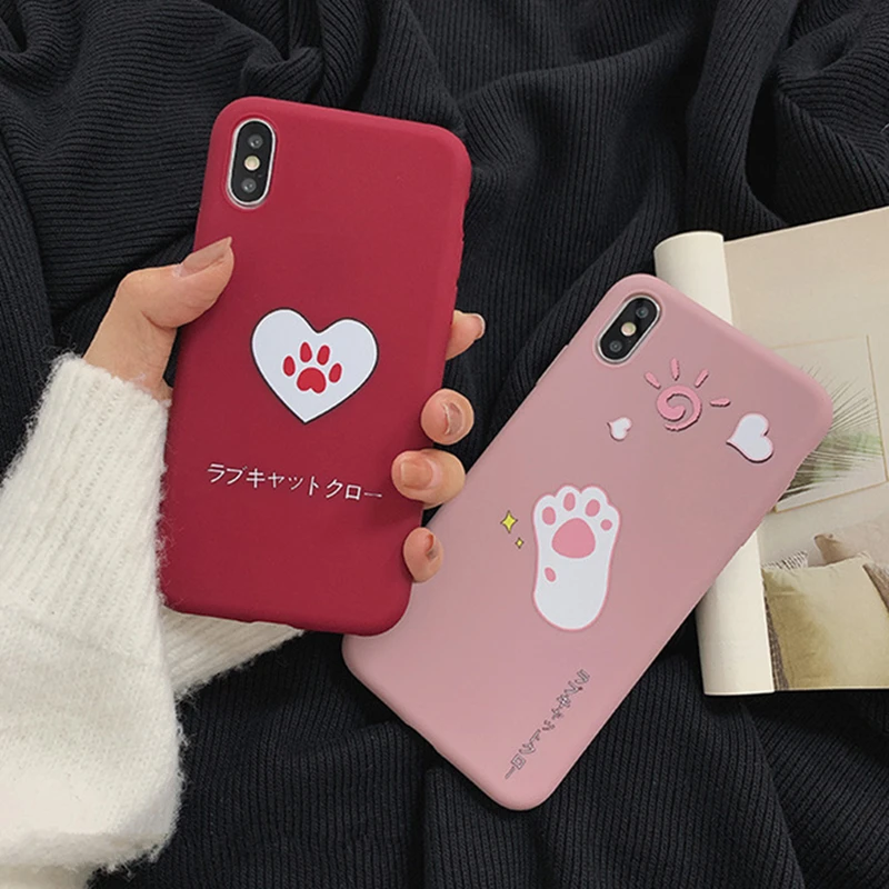 

BONVAN For iPhone X XR XS Max Case soft simple Cute paw Protection Back Funda For iPhone 6 6s 7 8 Plus Phone Cover Coque