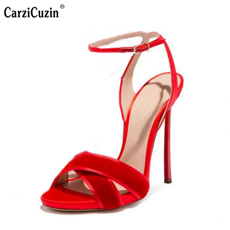 

CarziCuzin Size 33-43 Sexy Women Wedding High Heel Sandals Ankle Strap Thin Heel Sadals Peep Toe Thin Heel Sandals Women Shoes