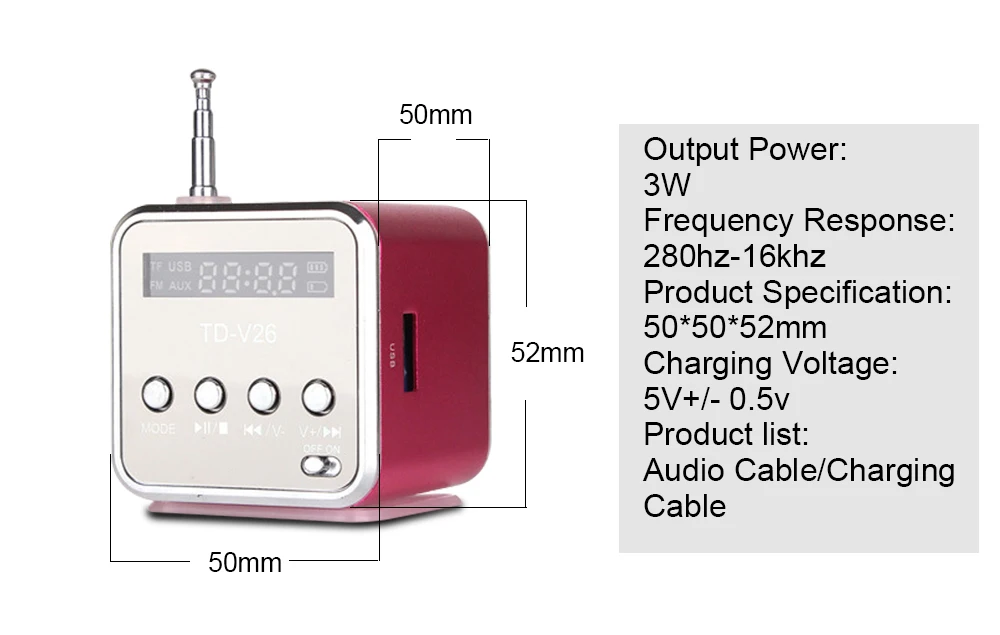 TD-V26 портативные колонки с fm-радио для телефона портативное мини-радио FM цифровое с SD TF картой usb для MP3 динамик музыкальный плеер