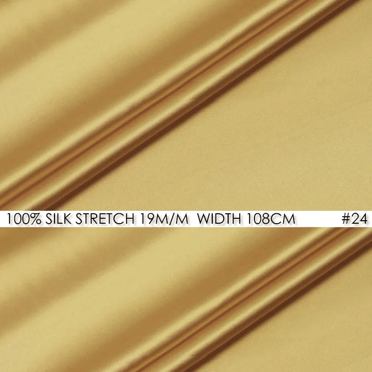 

SILK STRETCH SATIN 108cm width 19momme/Pure Mulberry Silk Tissus For Wedding Dresses Sewing Factory Wholesale Light Golden NO 24