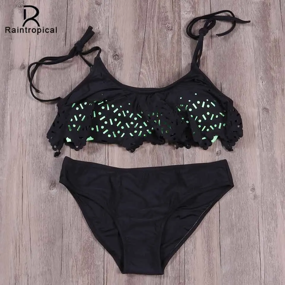

Raintropical 2019 Sexy High Neck Halter Crop Bikinis Women Swimsuit Bandage Swimwear Solid Bikini Set Brazilian Bathing Suits