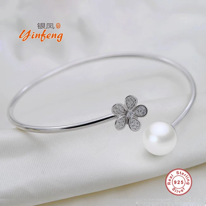 

[MeiBaPJ]925 Sterling Silver natural freshwater pearl flower bracelet for women white/pink/purple fashion charm jewelry gift box