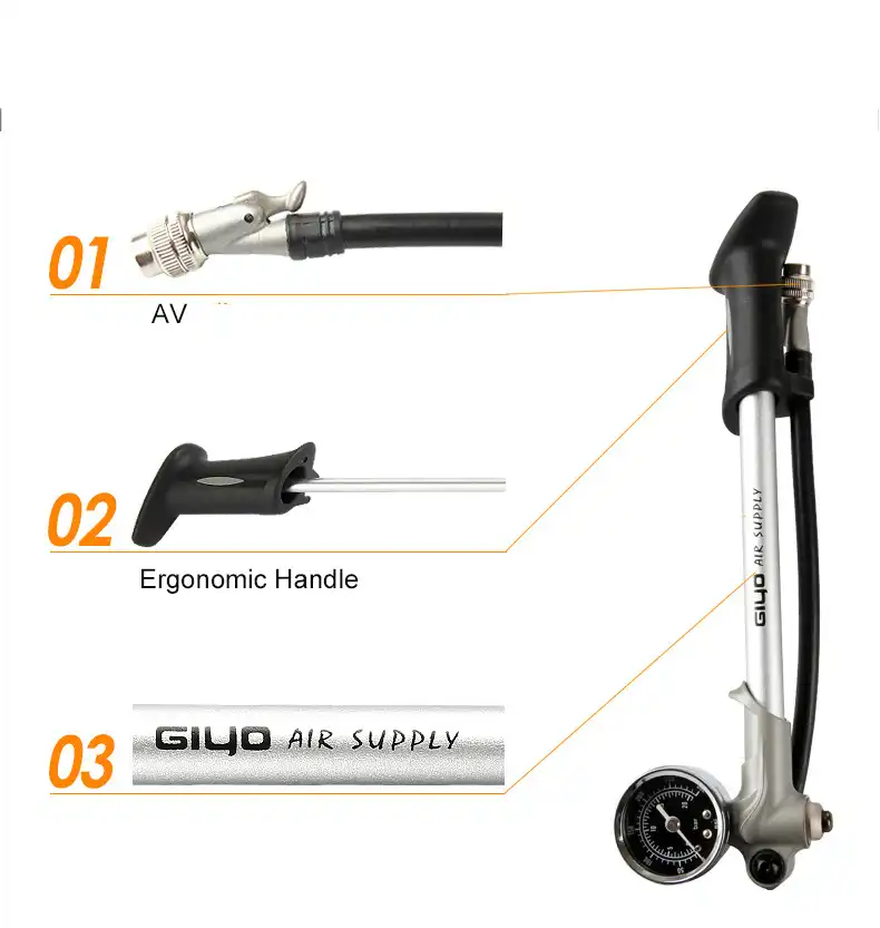 GIYO Bicycle Air Pump 300Psi Bike Air Shock Pump High-pressure Portable