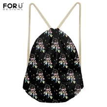 FORUDESIGNS/Повседневный большой черный мешок с завязками для девочек, индийский Ловец снов, принт студентов, рюкзаки, мягкая задняя Сумка для хранения, сумки