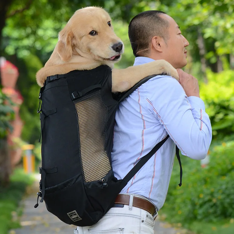 Дышащая Сумка-переноска для собак для больших собак золотой ретривер рюкзак с изображением бульдога Регулируемая большая собака дорожные сумки товары для домашних животных - Цвет: Black