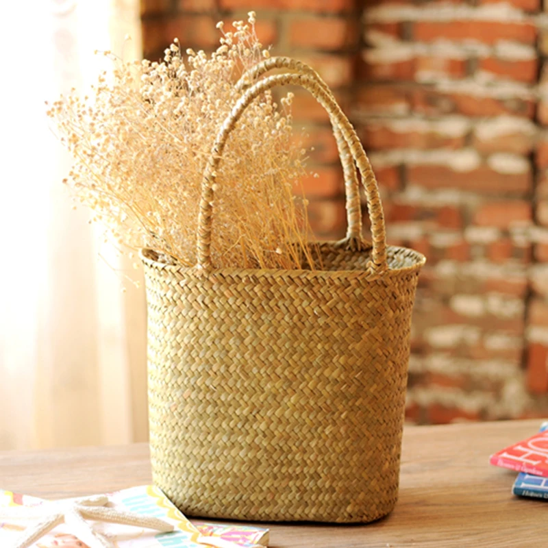 Плетеная корзина для хранения ручной работы из соломы, сумка для покупок, пикника, для кухни, декоративная корзина для цветов, подарок