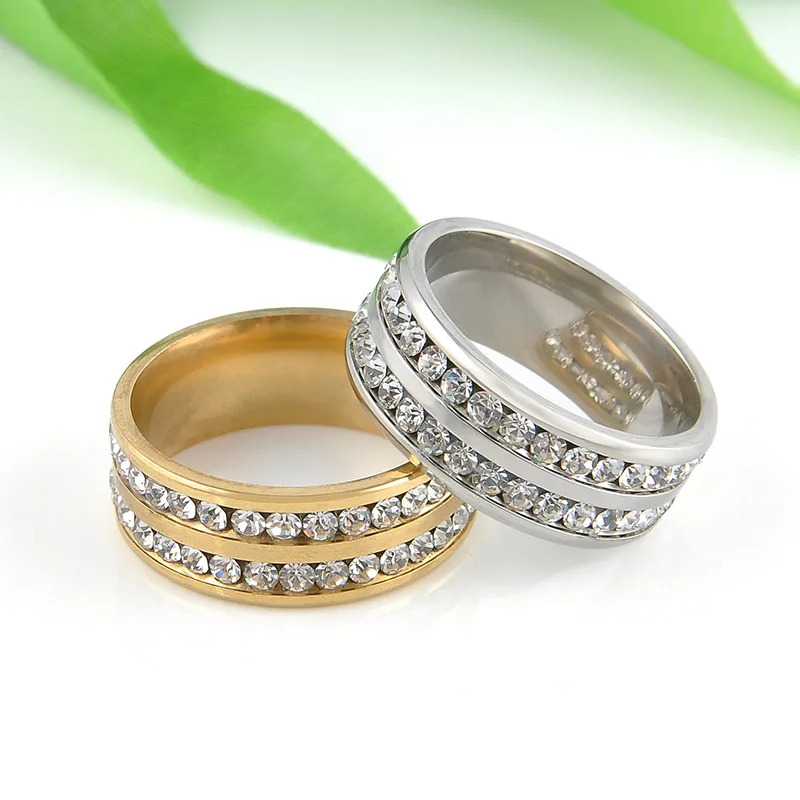 1 PC Gold  Silver Crystal Rings  Female Stainless Steel 