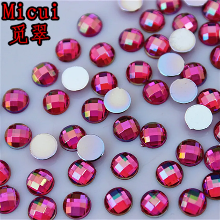 Micui 6/8mm Crystal AB Round Acrylic Nail Rhinestones Flatback Glue On Non Hotfix Stones Appliques For Craft DIY Nail Art MC341