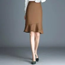 Зима Осень Офисная Женская шерстяная юбка фасона "Русалка" с высокой талией, 4xl облегающие шерстяные юбки для женщин