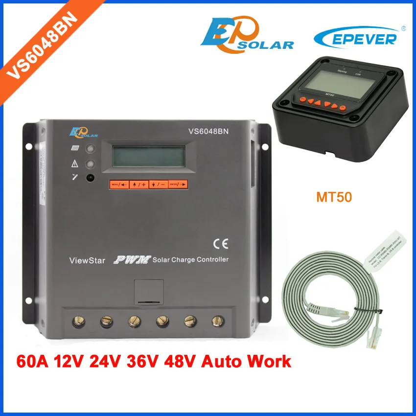 PWM VS6048BN 60A 60amp Солнечный портативный контроллер 12В 24В 36В 48В автоматическая работа