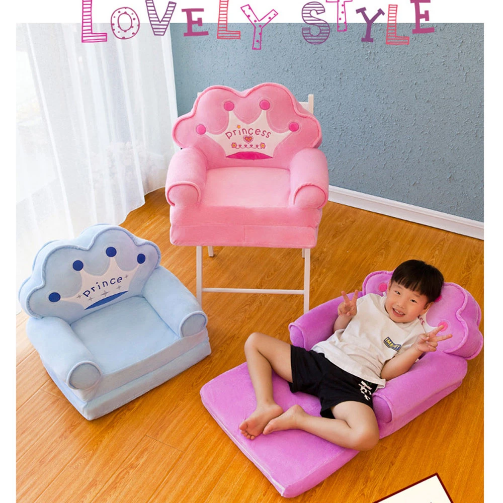 Складной детский диван детский мультяшный Корона принцесса кресло аккуратное слоеная Кожа Дети ленивый спинка плюшевые подушки сиденья